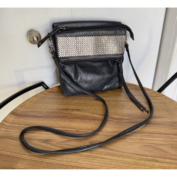 THE SAK Flap Small Messenger Black Leather Crossbody Handbag Boho Studded Biker - Picture 16 of 17